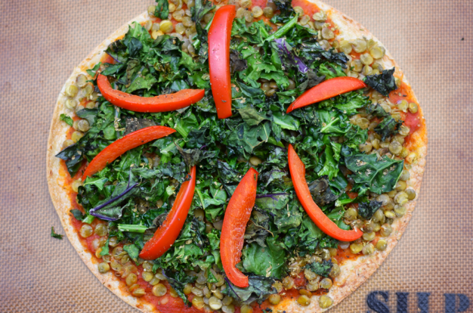 Lentil (or Bean) and Kale Pizza
